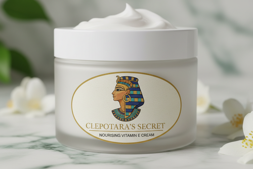 generic jar of white cream like vitamin e cream with a picture of cleopatra